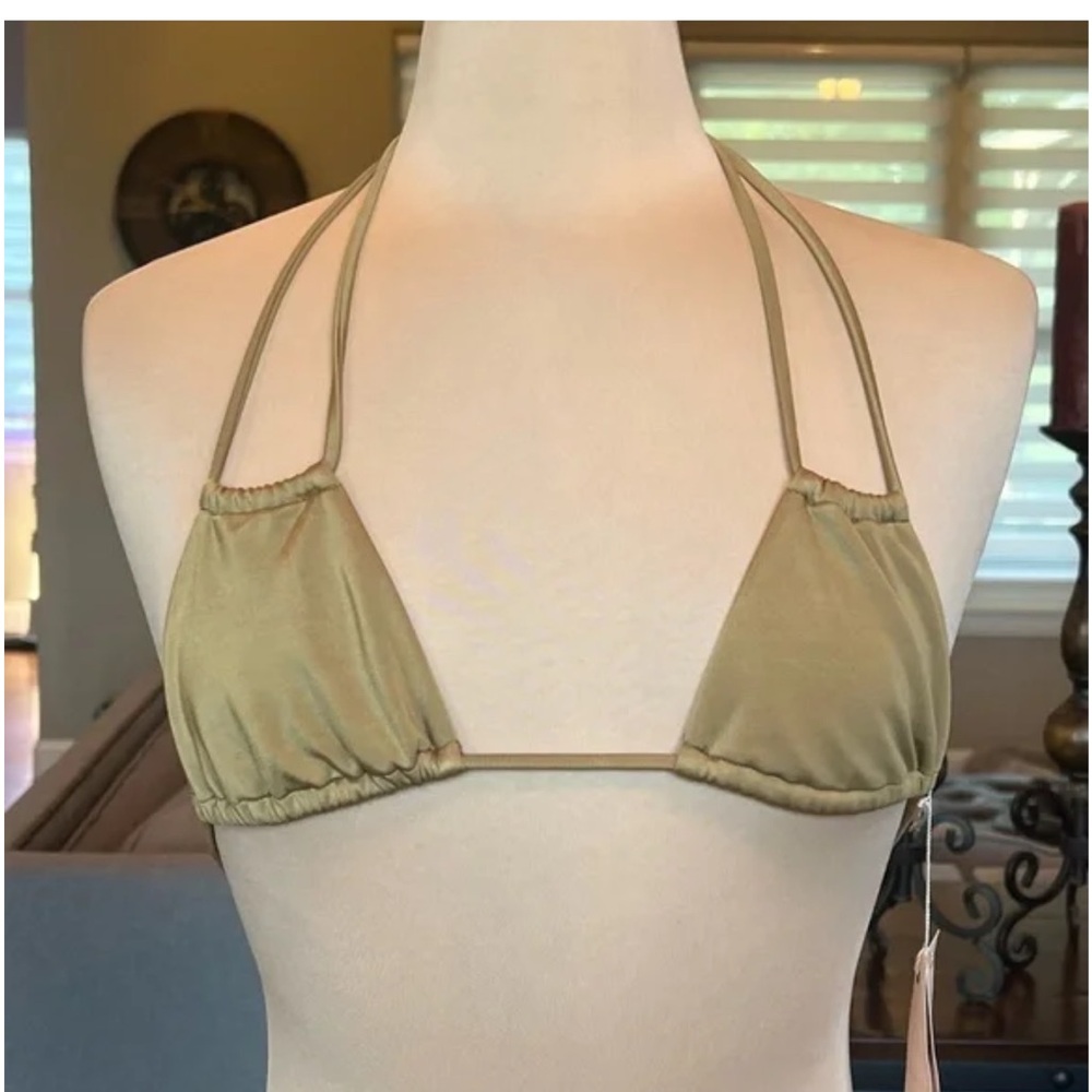NWT We Are HAH X Free People M Medium Titsy String Bikini Top Shroom Gold Rave